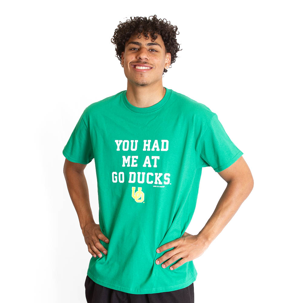 Go Ducks, Blue 84, Green, Crew Neck, Cotton, Men, Life is Good, You Had Me At, T-Shirt, 800466